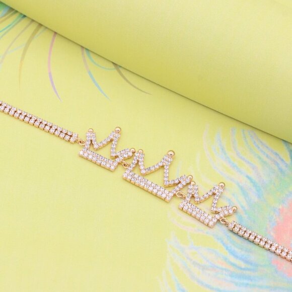 "Rose Gold Crown Design Bracelet with Sparkling Zircon Accents, XPBL0833 - Picture 2 of 12